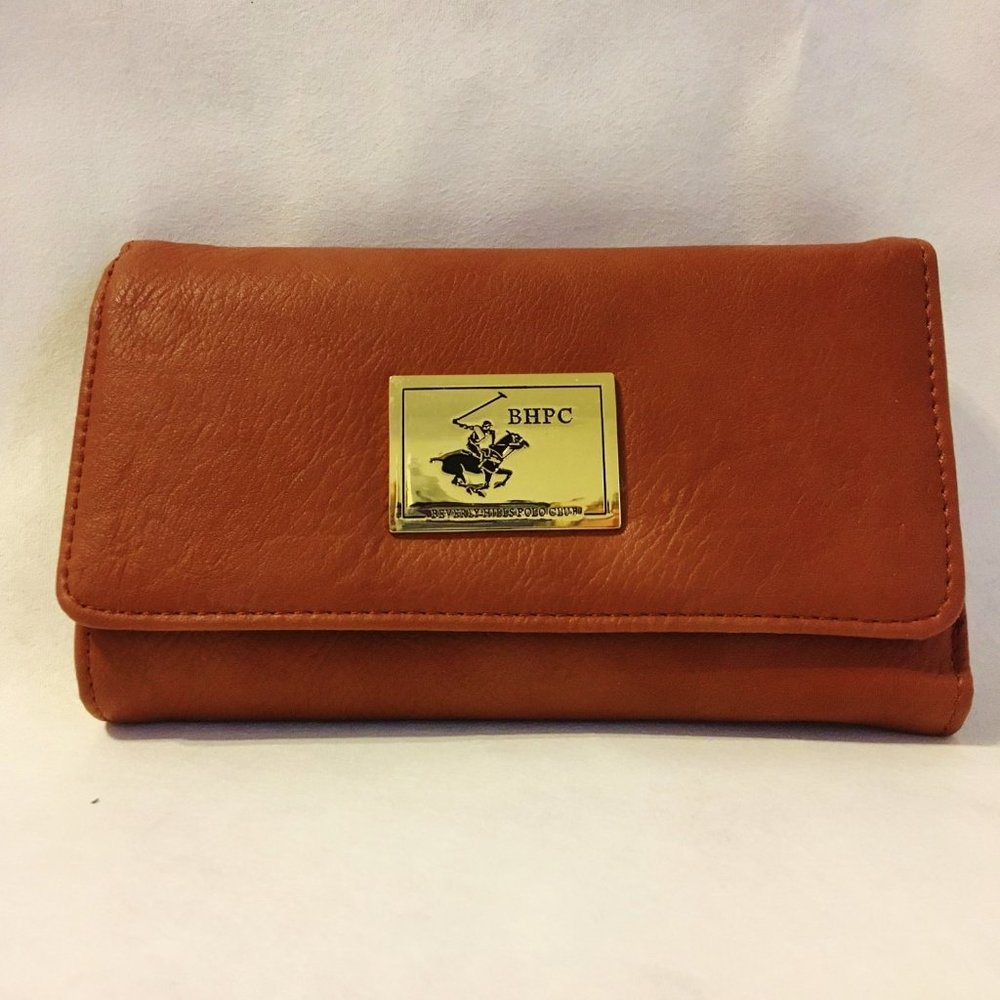 BHPC Wallet Beverly Hills Polo Club Cognac Brown Tri-Fold Clutch Billfold Logo